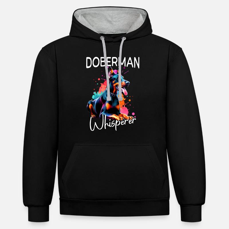Doberman chuchoteur - Sweat à capuche contrasté - noir/gris chiné