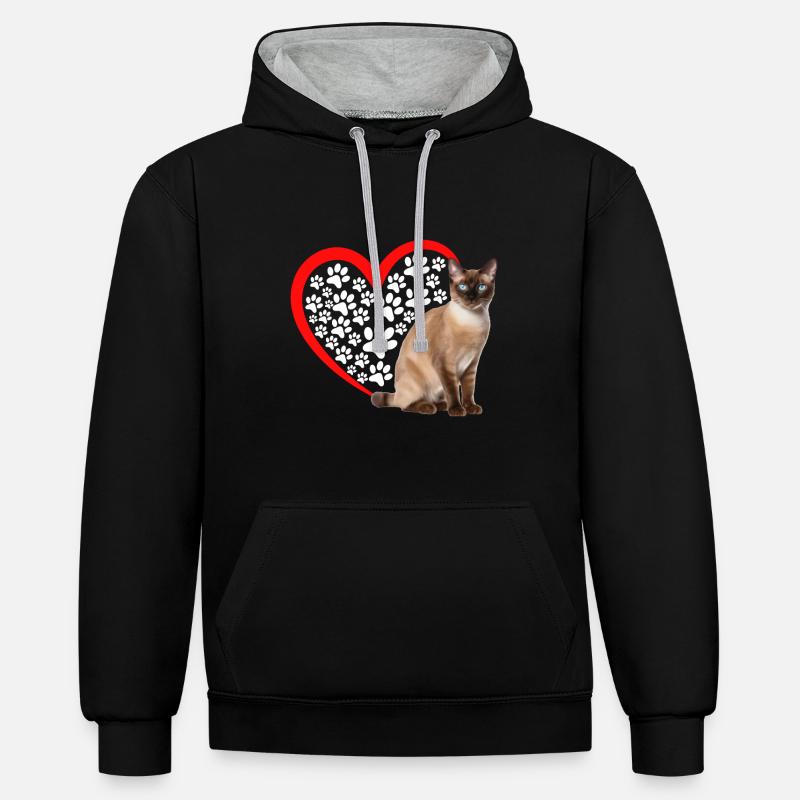Chat tonkinois - Sweat à capuche contrasté - noir/gris chiné