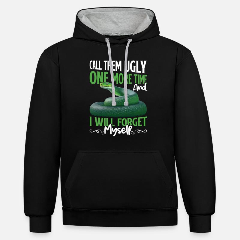 Green Tree Python - Kontrast-Hoodie - Schwarz/Grau meliert