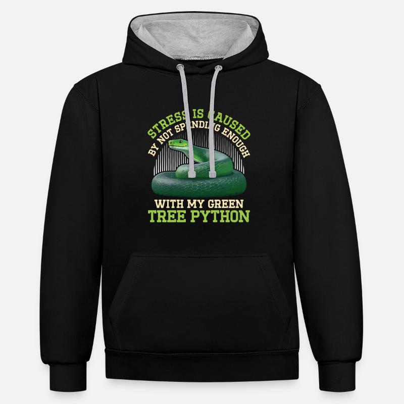 Green Tree Python - Kontrast-Hoodie - Schwarz/Grau meliert
