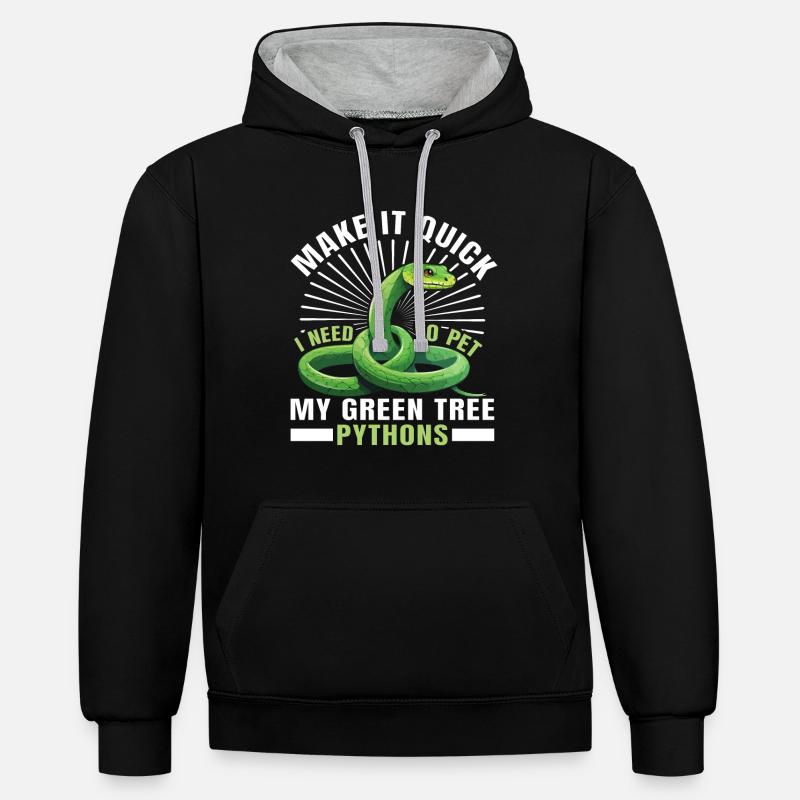Green Tree Python - Kontrast-Hoodie - Schwarz/Grau meliert