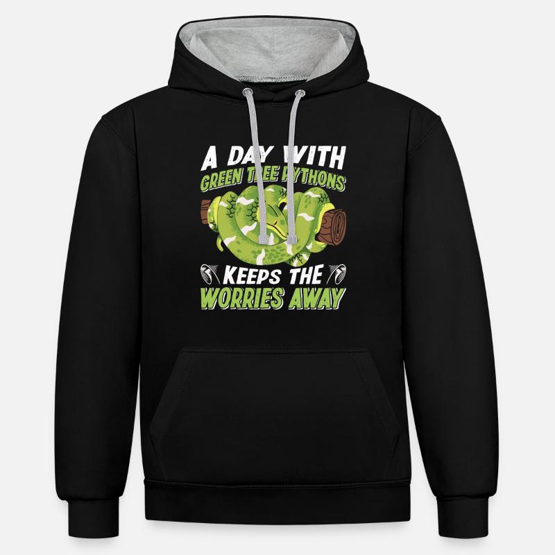 Green Tree Python - Kontrast-Hoodie - Schwarz/Grau meliert