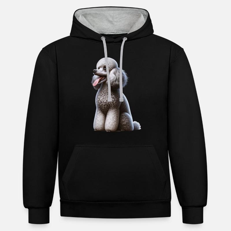 Caniche de pudel - Sweat à capuche contrasté - noir/gris chiné