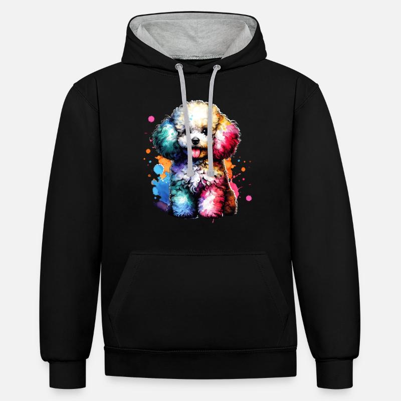 Cadeau caniche - Sweat à capuche contrasté - noir/gris chiné