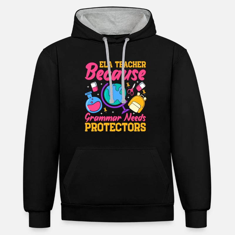 Drôle de professeur d’école d’anglais - Sweat à capuche contrasté - noir/gris chiné