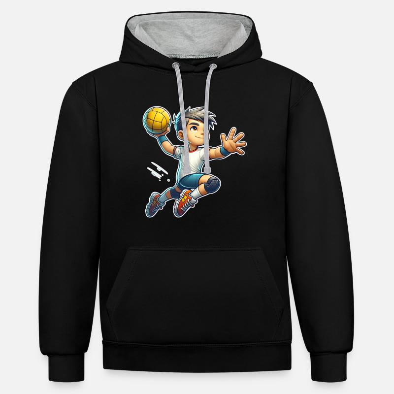 Handball Joueurs de handball - Sweat à capuche contrasté - noir/gris chiné