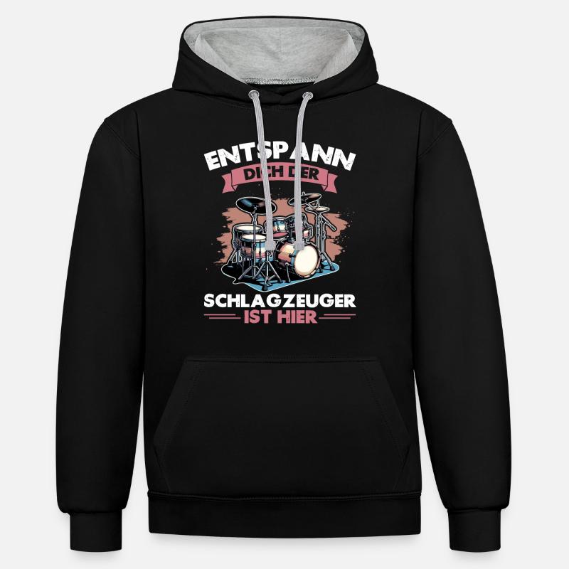 Batteur Batteur Percussion Musiciens - Sweat à capuche contrasté - noir/gris chiné