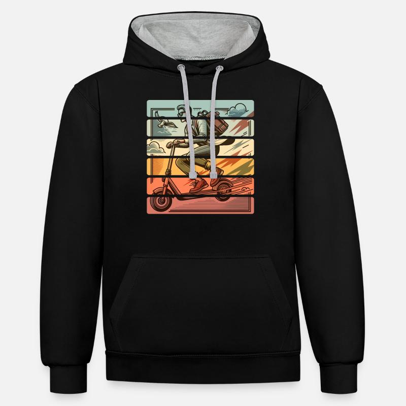 E-Scooter E-Roller Tretroller - Kontrast-Hoodie - Schwarz/Grau meliert