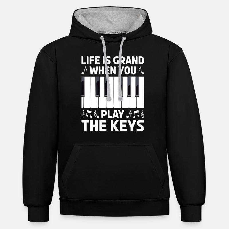 Piano Klavier Pianiste - Sweat à capuche contrasté - noir/gris chiné
