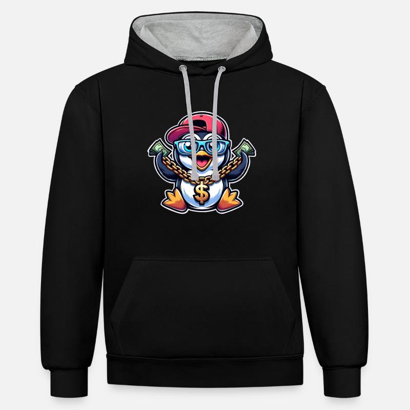 Pinguin - Kontrast-Hoodie - Schwarz/Grau meliert
