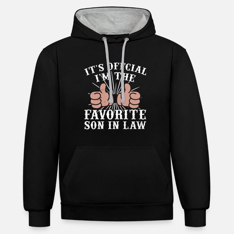 Fils préféré : père, mère, belle-mère - Sweat à capuche contrasté - noir/gris chiné
