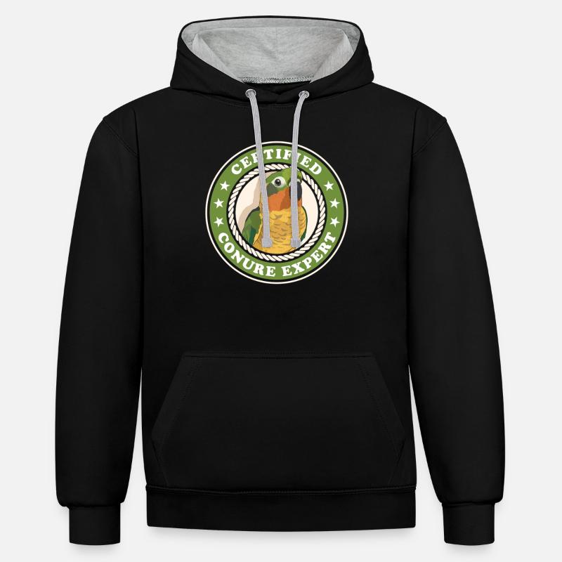 Conure Expert Perroquets Conures Cadeau - Sweat à capuche contrasté - noir/gris chiné
