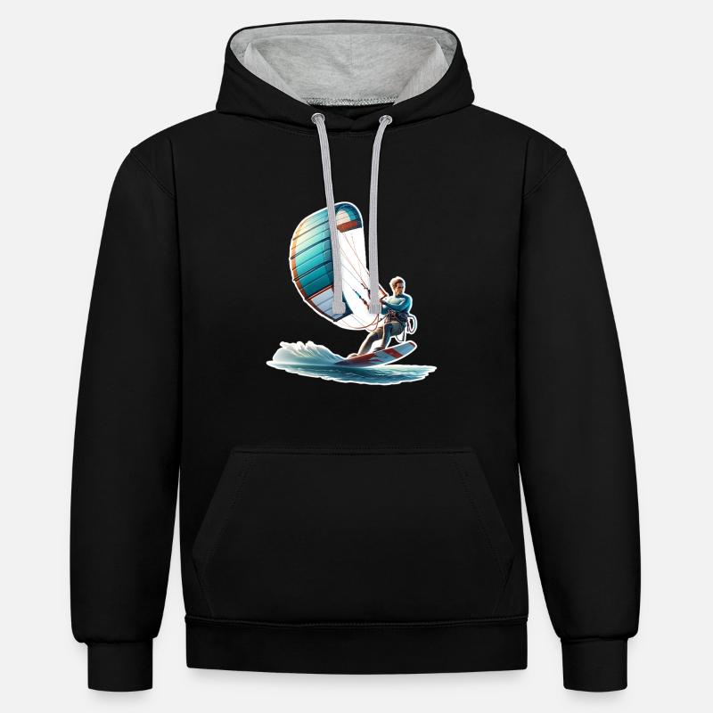 Kitesurf Kitesurfer Kiteboard - Sweat à capuche contrasté - noir/gris chiné