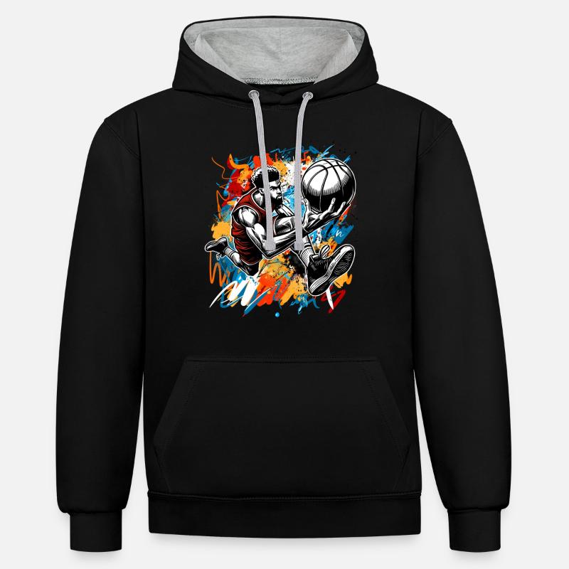 Basket-ball Joueurs de basket-ball - Sweat à capuche contrasté - noir/gris chiné