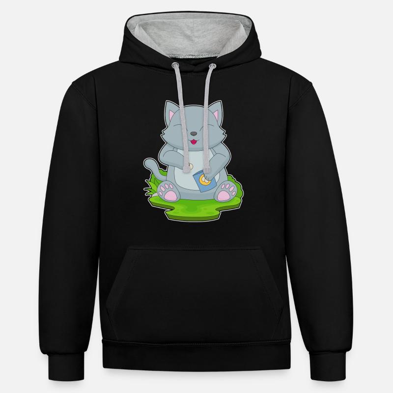 Croustilles pour chat - Sweat à capuche contrasté - noir/gris chiné