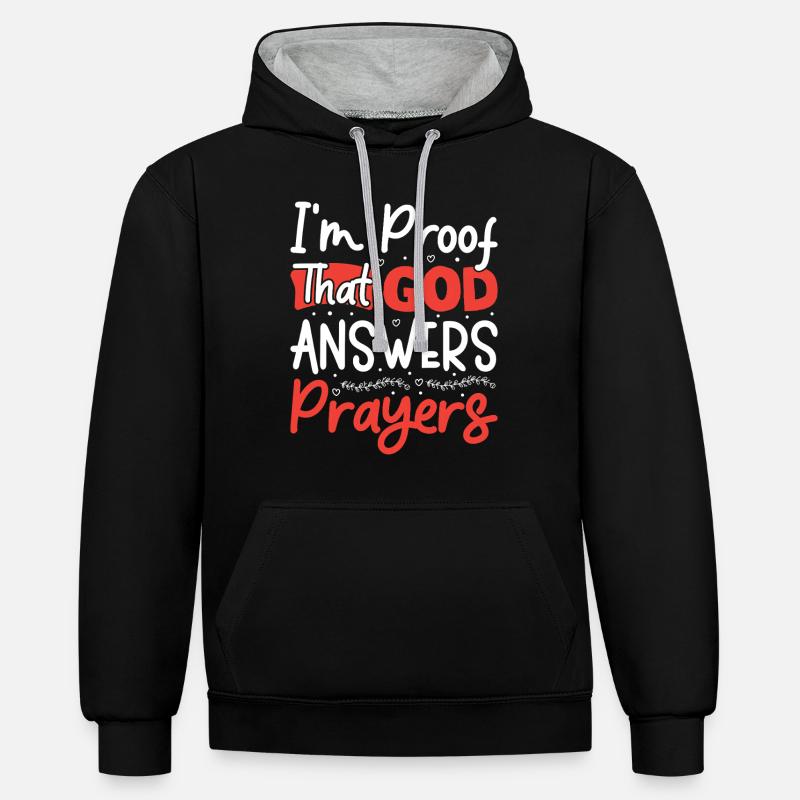 Dieu Jésus Pasteur Chrstian - Sweat à capuche contrasté - noir/gris chiné