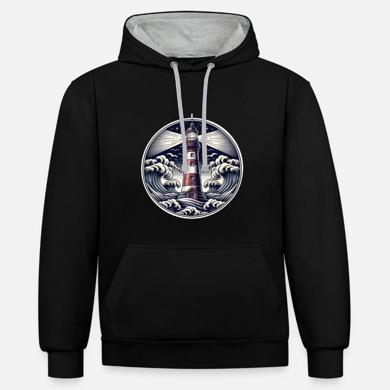 Phare - Sweat à capuche contrasté - noir/gris chiné