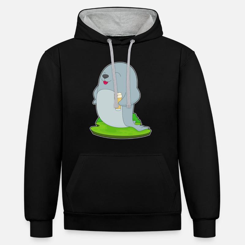 Bière de phoque - Sweat à capuche contrasté - noir/gris chiné