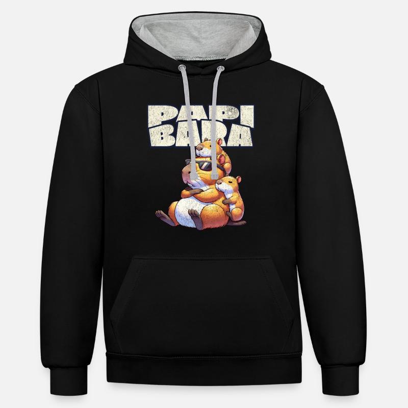 Papibara Capybara Père Papa - Sweat à capuche contrasté - noir/gris chiné