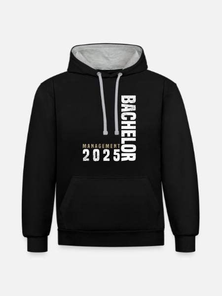 Bachelor Management 2025 - Kontrast-Hoodie - Schwarz/Grau meliert