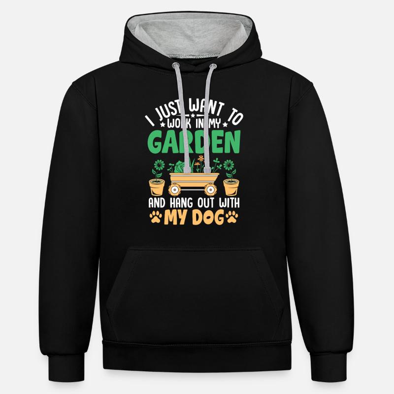 Chien de jardin - Sweat à capuche contrasté - noir/gris chiné