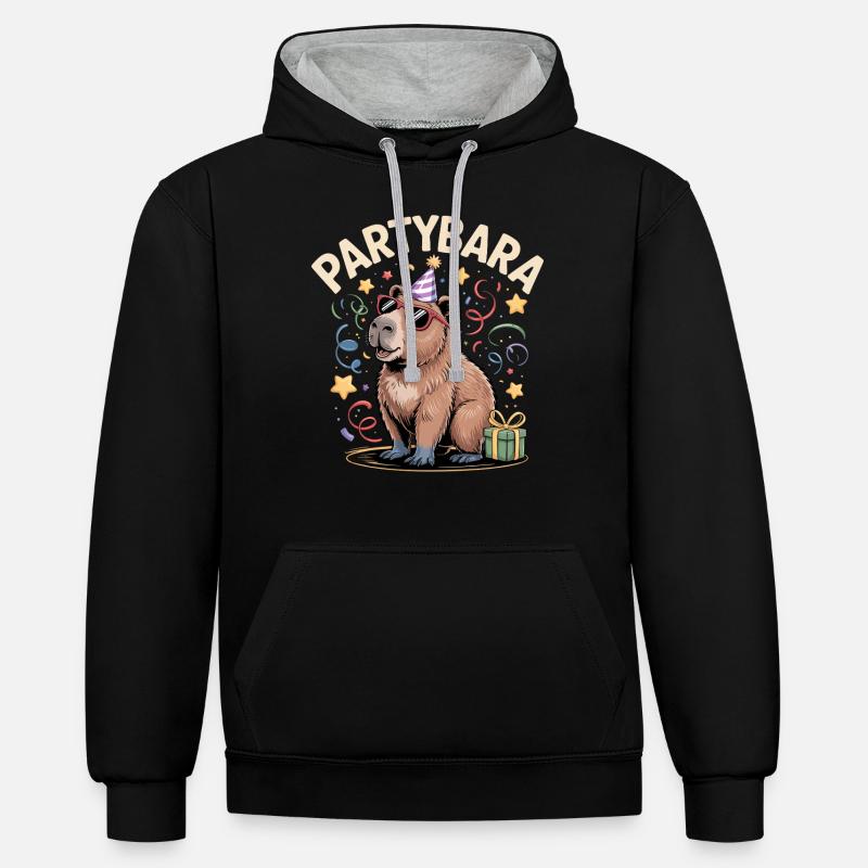 Partybara Capybara - Sweat à capuche contrasté - noir/gris chiné