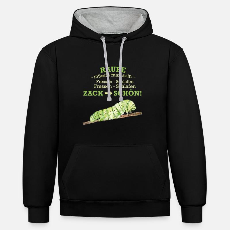 Chenille mangeant des animaux - Sweat à capuche contrasté - noir/gris chiné