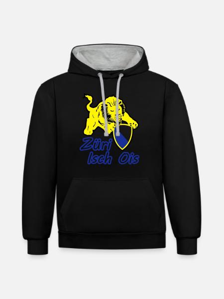 Züri isch ois - Kontrast-Hoodie - Schwarz/Grau meliert