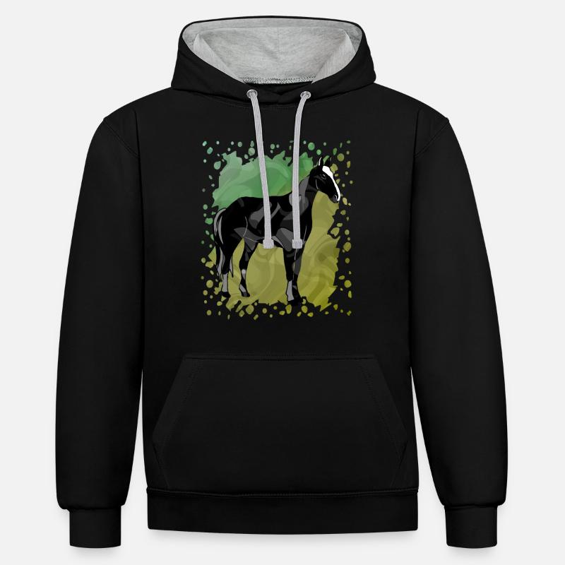 Cheval - Sweat à capuche contrasté - noir/gris chiné