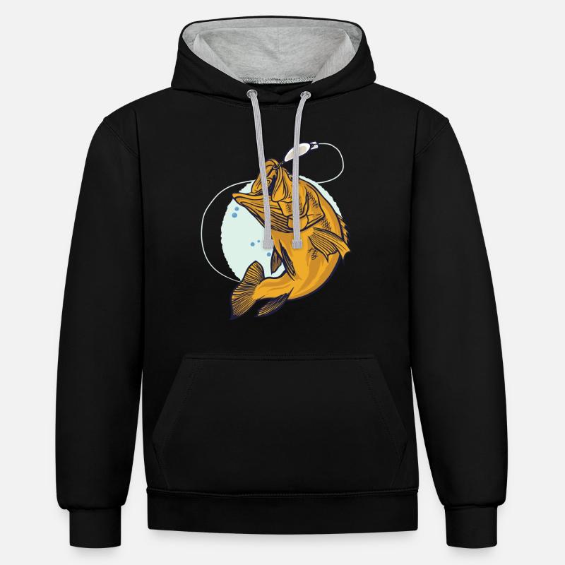 Perche sur le crochet - Sweat à capuche contrasté - noir/gris chiné