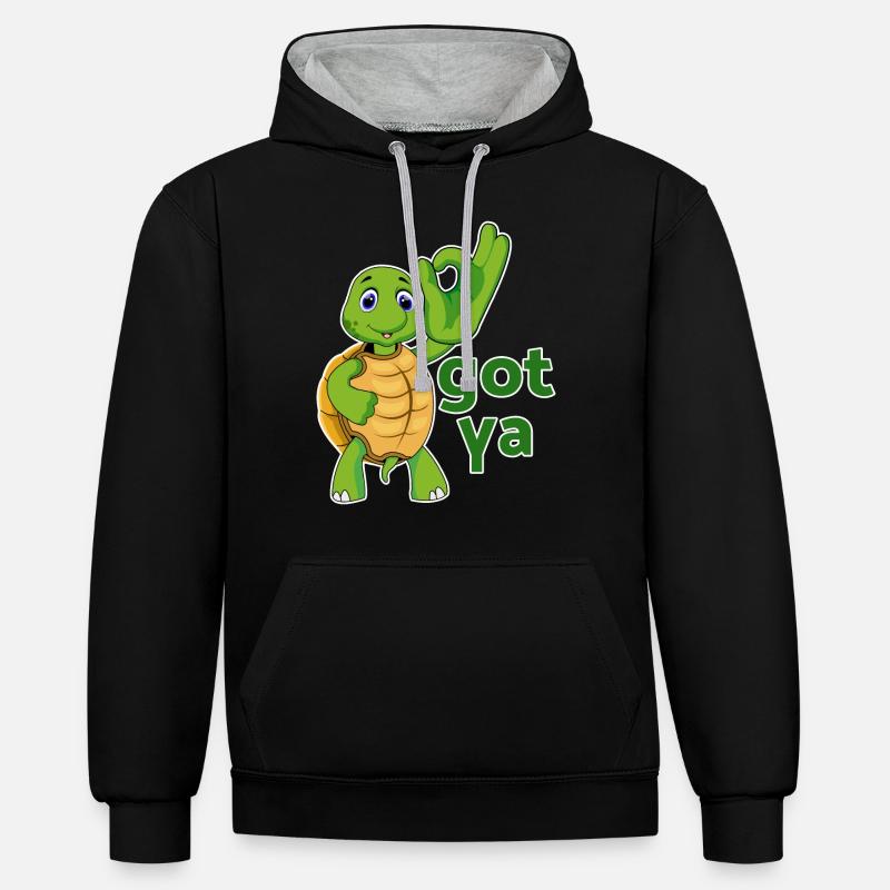 turtle turtle testudines toad - Contrast hoodie - black/heather grey