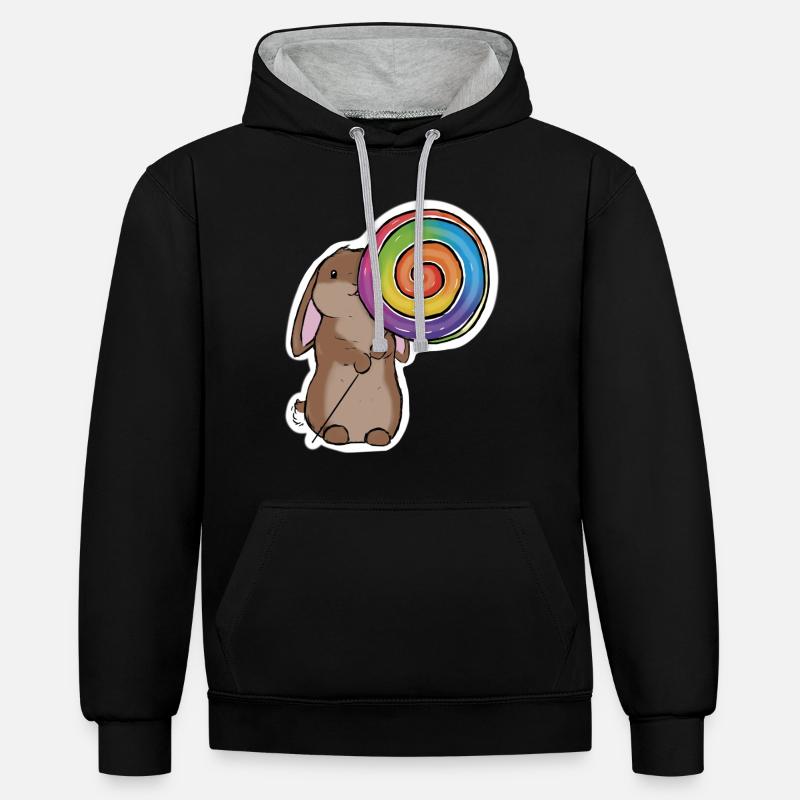 Lapin sucette - Sweat à capuche contrasté - noir/gris chiné