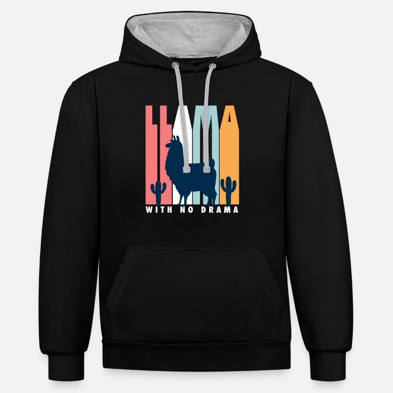 Lama sans drame - Sweat à capuche contrasté - noir/gris chiné