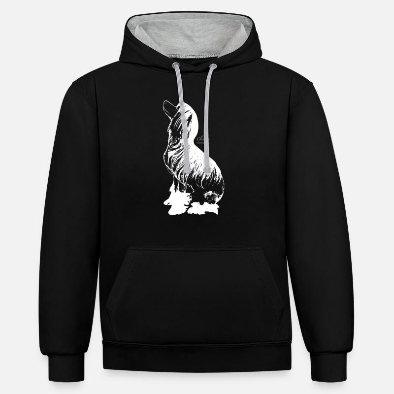 Chien chinois à crête - Sweat à capuche contrasté - noir/gris chiné