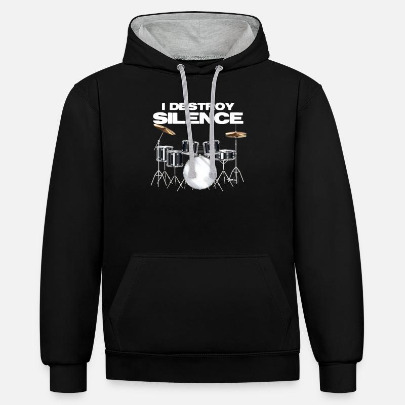 Baguettes de batterie - Sweat à capuche contrasté - noir/gris chiné