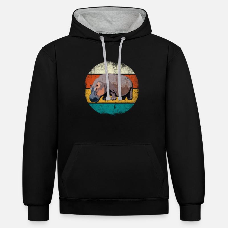 Hippopotame - Sweat à capuche contrasté - noir/gris chiné