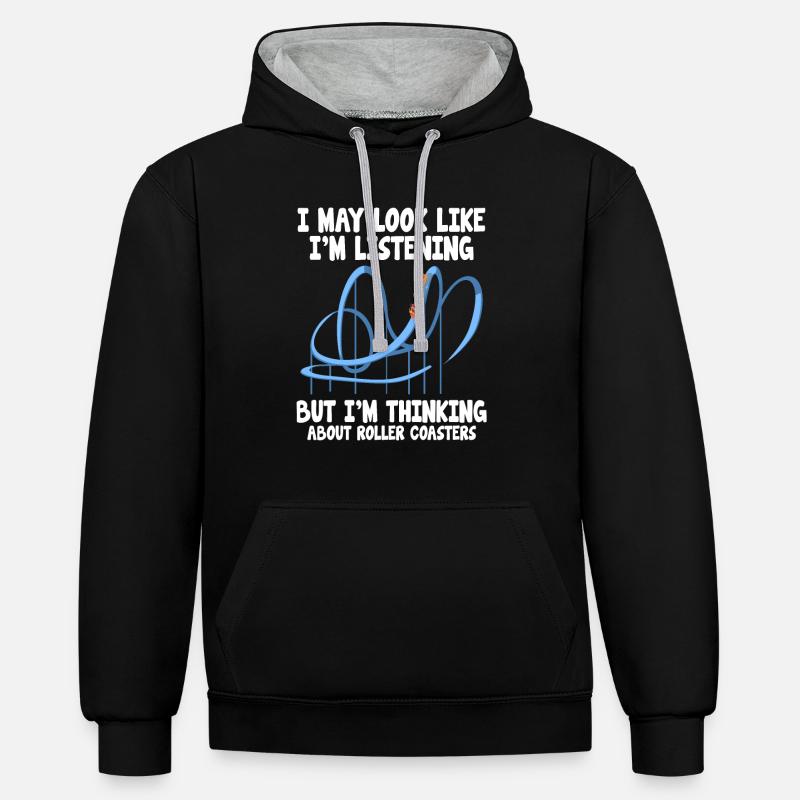 Rollercoaster Achterbahn Freizeitpark Geschenkidee - Kontrast-Hoodie - Schwarz/Grau meliert