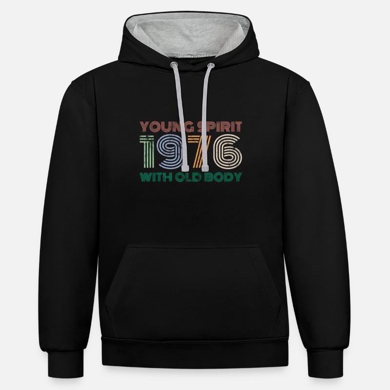 1976 rétro - Sweat à capuche contrasté - noir/gris chiné