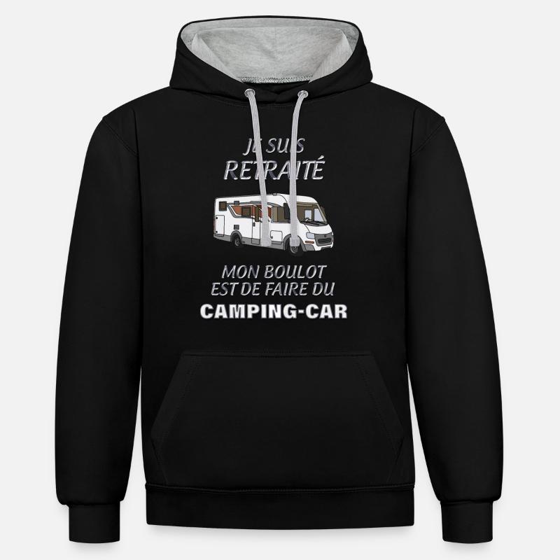 Retrait et boulot camping car - Sweat à capuche contrasté - noir/gris chiné
