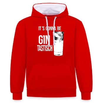 Ginfluencer - it's gonna be Gin und Tonic Sprüche - Kontrast-Hoodie - Rot/Weiß - Vorne - Liana (172cm) & Jaron (178cm)