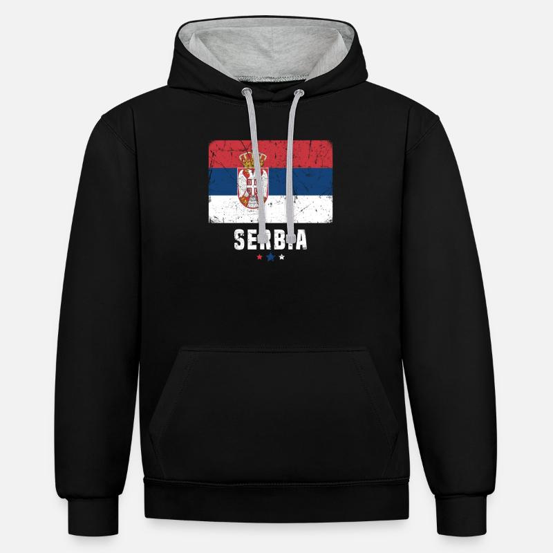 Serbie Drapeau serbe - Sweat à capuche contrasté - noir/gris chiné