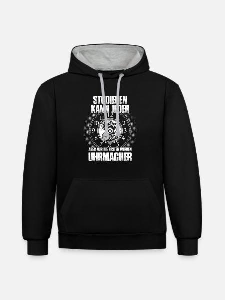 Studieren kann jeder - Uhrmacher - Kontrast-Hoodie - Schwarz/Grau meliert