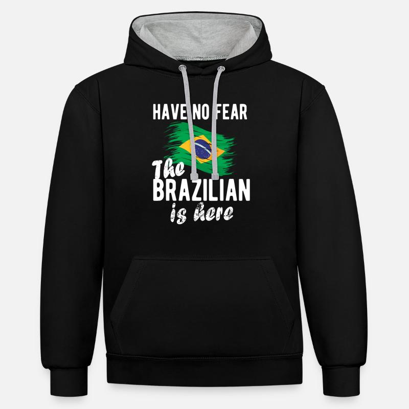 Brésil Brésil Drapeau brésilien - Sweat à capuche contrasté - noir/gris chiné