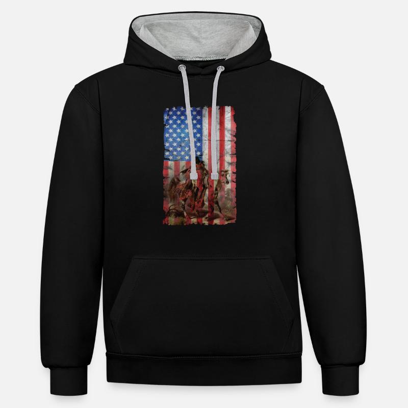 Drapeau amérindien des États-Unis - Sweat à capuche contrasté - noir/gris chiné