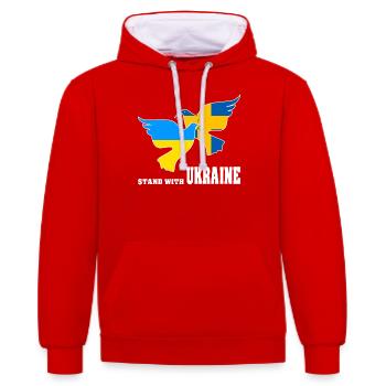 Ukraine - Kontrast-Hoodie - Rot/Weiß - Vorne - Liana (172cm) & Jaron (178cm)