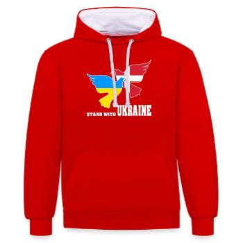 Ukraine - Kontrast-Hoodie - Rot/Weiß - Vorne - Liana (172cm) & Jaron (178cm)