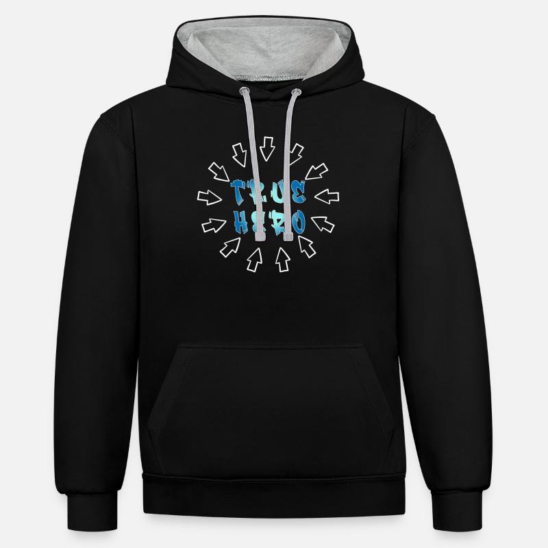 WAHRER HELD - VÉRITABLE HÉROS - Sweat à capuche contrasté - noir/gris chiné