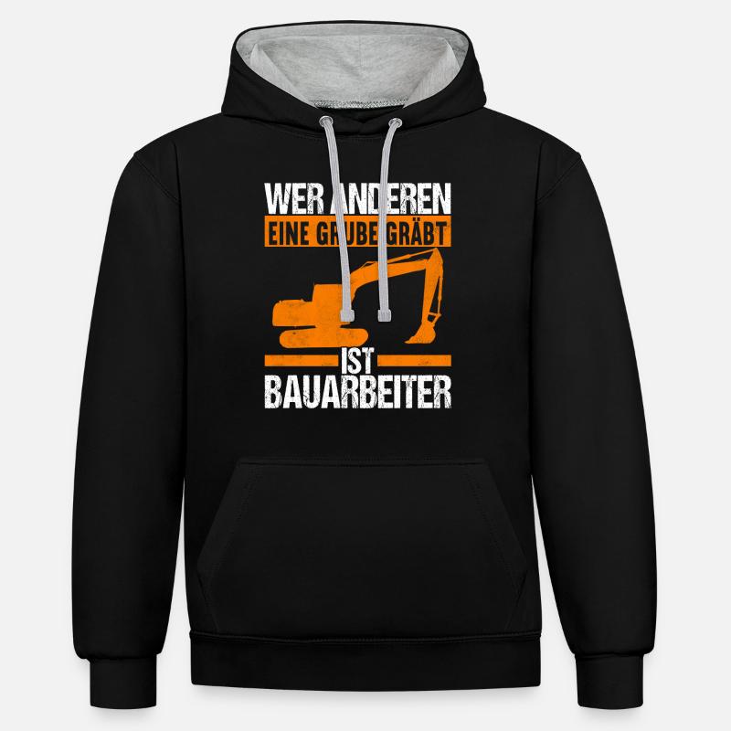 Baustelle Bagger Baggerfahrer - Kontrast-Hoodie - Schwarz/Grau meliert