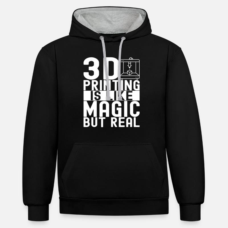 Impression 3D - Sweat à capuche contrasté - noir/gris chiné