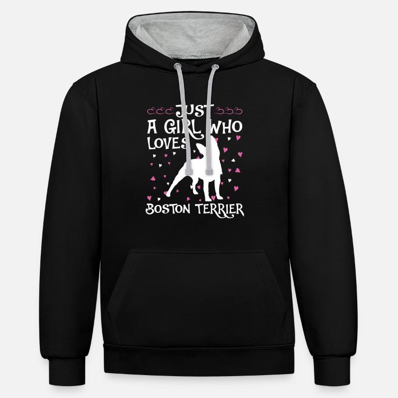 Boston Terrier Chiens cadeaux - Sweat à capuche contrasté - noir/gris chiné